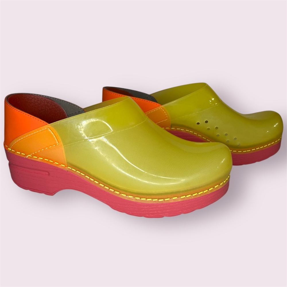 DANSKO  Translucent colorful Clogs pink yellow and orange heeled Shoe